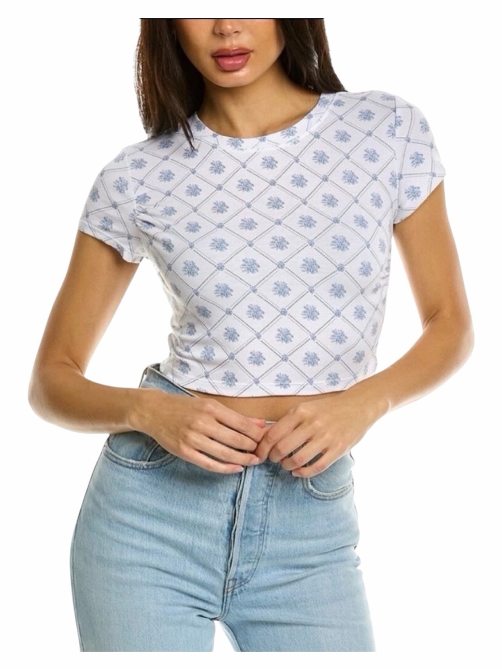 FREE PEOPLE Mix It Up Baby tee in Ivory- Size medium- floral crop cottagecore